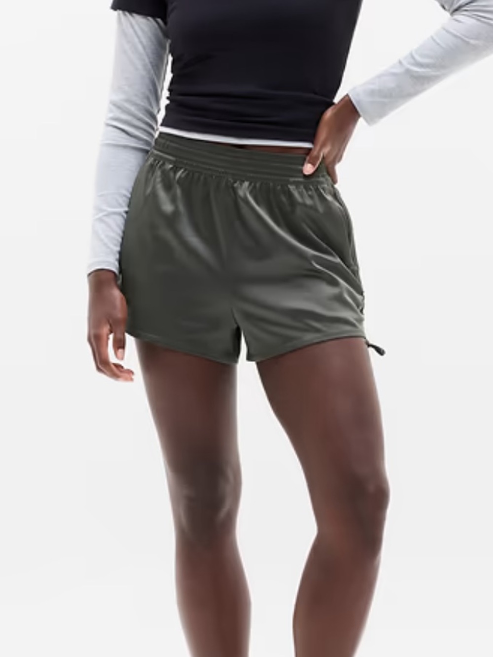 NWT Athleta Featherweight Satin Ruched Run Shorts Size Small